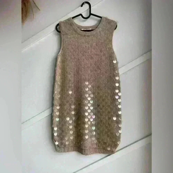 Juicy Couture Melange Pailette Beige Wool Rabbit Hair Spangles Short Size S - Picture 2 of 7